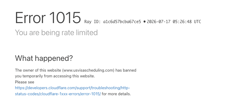 usvisascheduling Error 1015 You are being rate limited